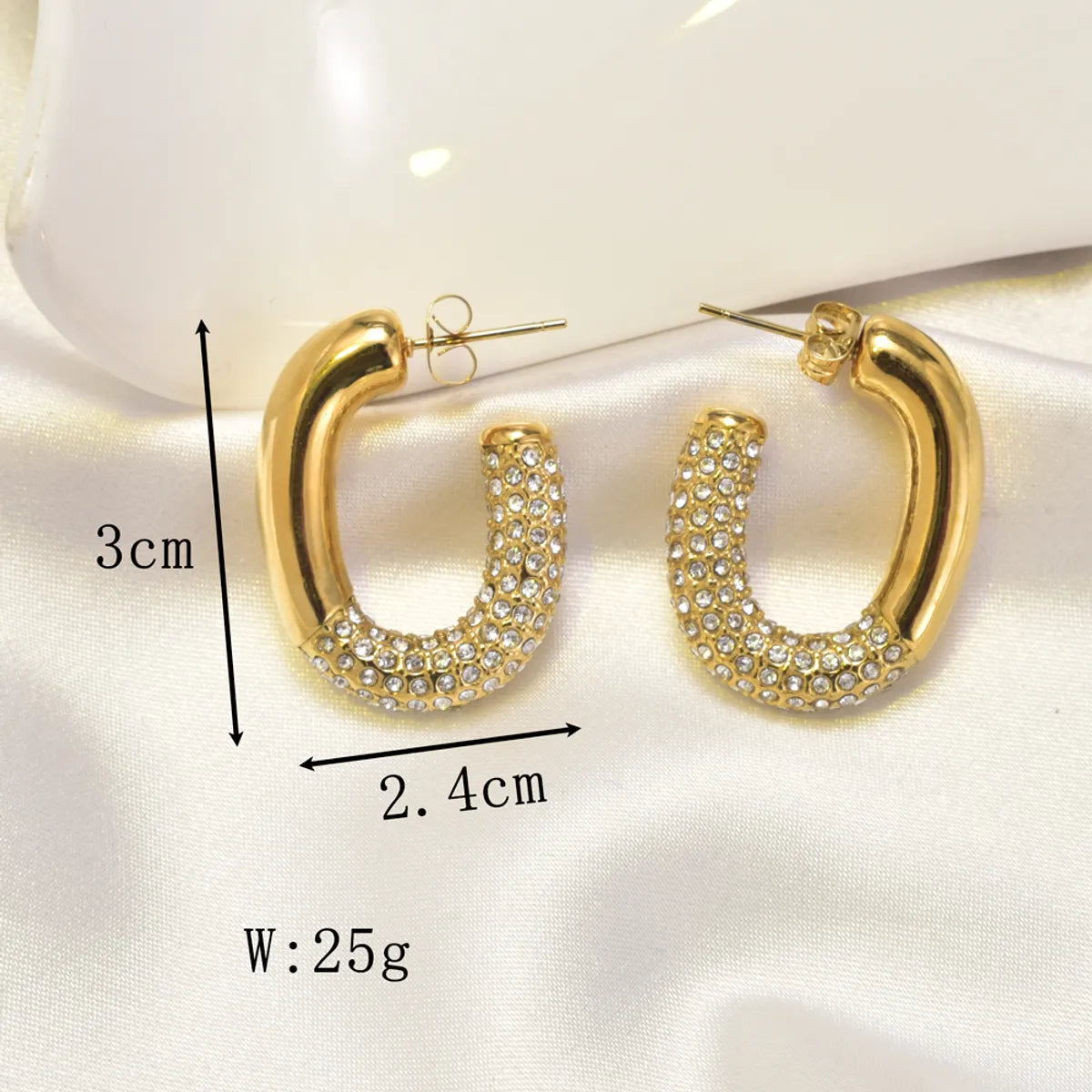 1 Pair IG Style Simple Style Geometric Inlay 304 Stainless Steel Titanium Steel Rhinestones 18K Gold Plated Ear Studs