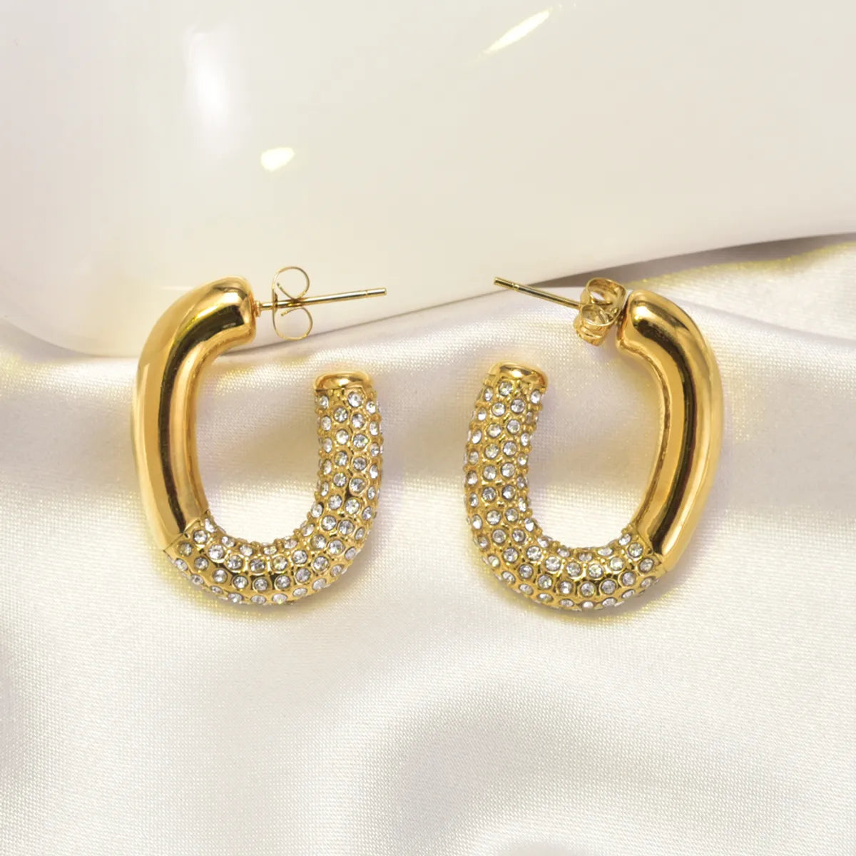 1 Pair IG Style Simple Style Geometric Inlay 304 Stainless Steel Titanium Steel Rhinestones 18K Gold Plated Ear Studs