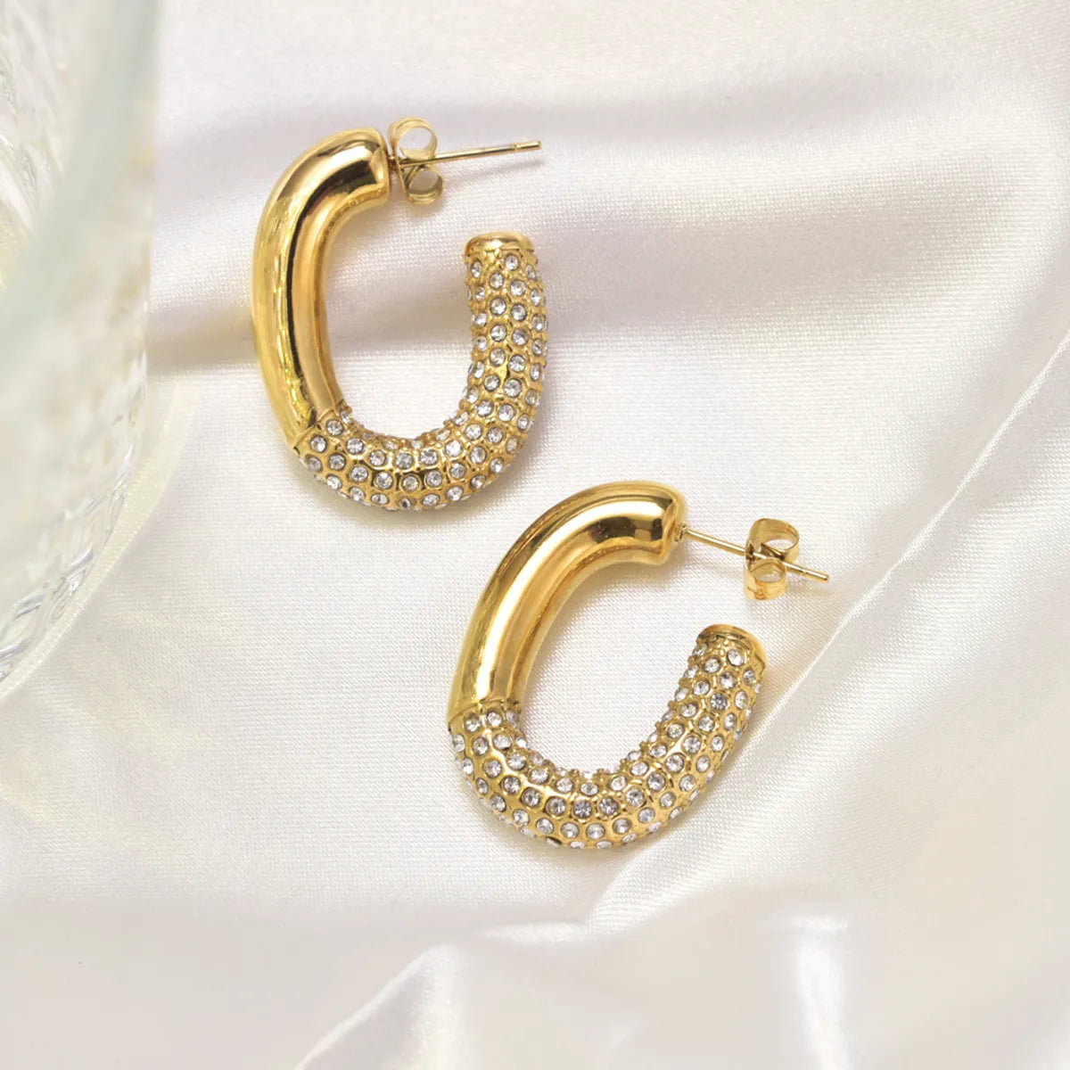 1 Pair IG Style Simple Style Geometric Inlay 304 Stainless Steel Titanium Steel Rhinestones 18K Gold Plated Ear Studs