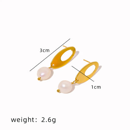 1 Pair IG Style Simple Style Geometric Pearl Hollow Out 304 Stainless Steel Pearl 18K Gold Plated Drop Earrings