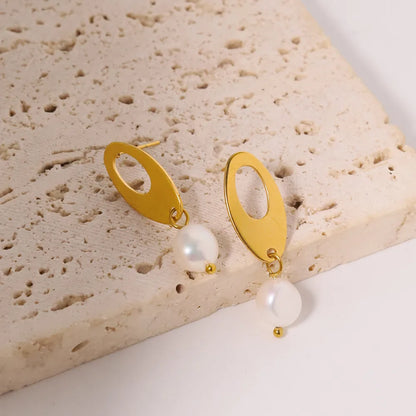 1 Pair IG Style Simple Style Geometric Pearl Hollow Out 304 Stainless Steel Pearl 18K Gold Plated Drop Earrings