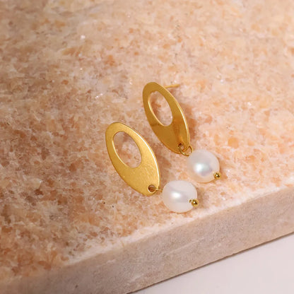 1 Pair IG Style Simple Style Geometric Pearl Hollow Out 304 Stainless Steel Pearl 18K Gold Plated Drop Earrings