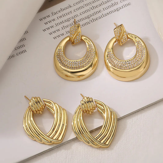 1 Pair Ig Style Simple Style Geometric Plating Inlay Copper Zircon 18k Gold Plated Drop Earrings