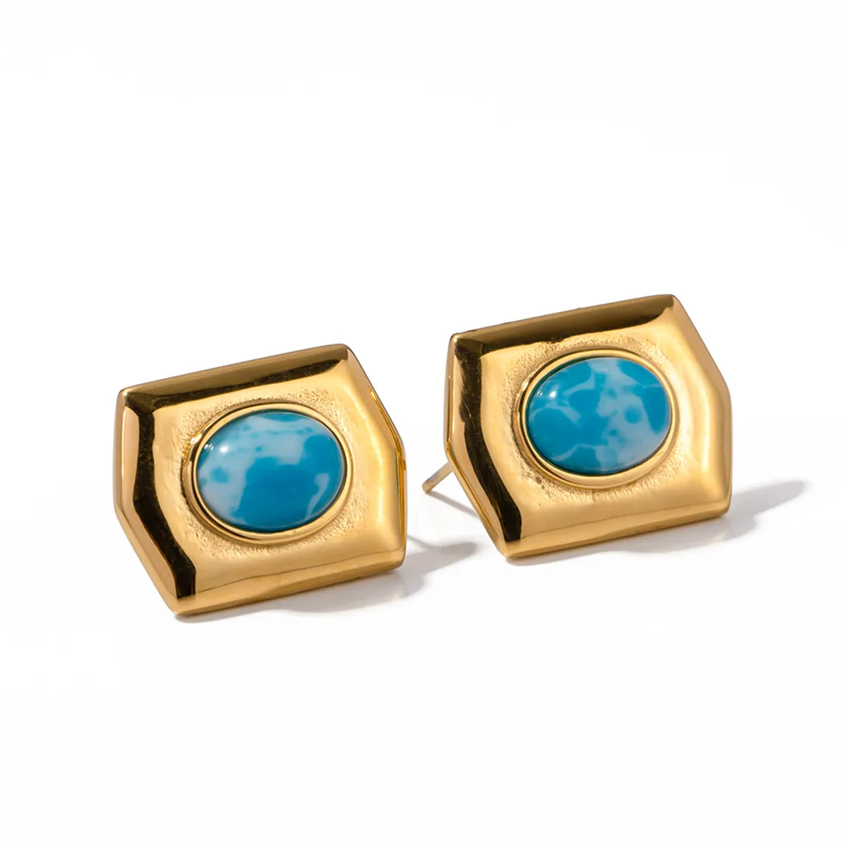 1 Pair Ig Style Simple Style Geometric Plating Inlay Stainless Steel Sea-pattern Stone 18k Gold Plated Ear Studs