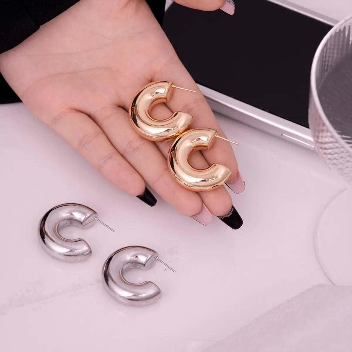 1 Pair IG Style Simple Style Geometric Plating 304 Stainless Steel Gold Plated Silver Plated Earrings