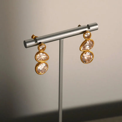 1 Pair IG Style Simple Style Geometric Water Droplets Plating Inlay Titanium Steel Pearl Zircon 18K Gold Plated Drop Earrings Ear Cuffs Ear Studs