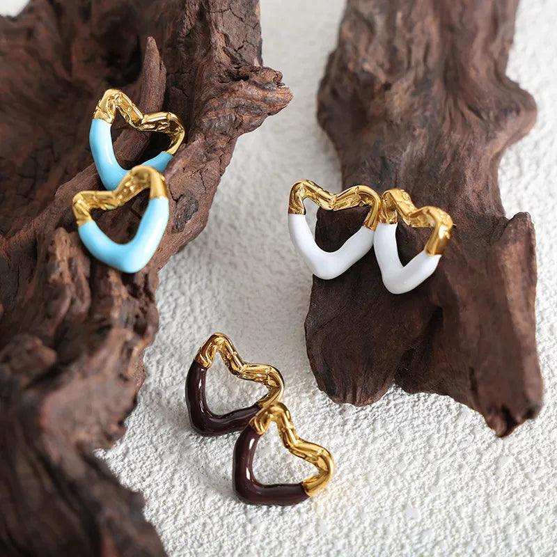 1 Pair IG Style Simple Style Heart Shape Enamel Plating Hollow Out Titanium Steel 18K Gold Plated Ear Studs