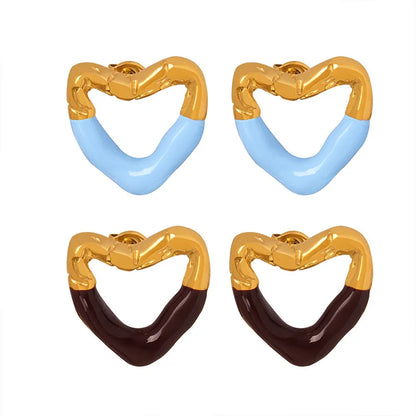 1 Pair IG Style Simple Style Heart Shape Enamel Plating Hollow Out Titanium Steel 18K Gold Plated Ear Studs