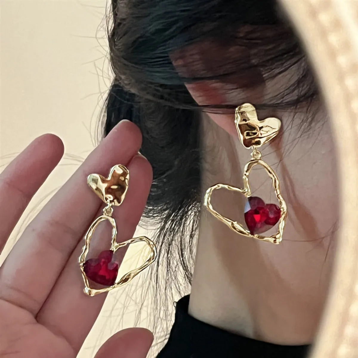 1 Pair IG Style Simple Style Heart Shape Flower Bow Knot Inlay Alloy Artificial Pearls Rhinestones Drop Earrings Earrings Ear Studs