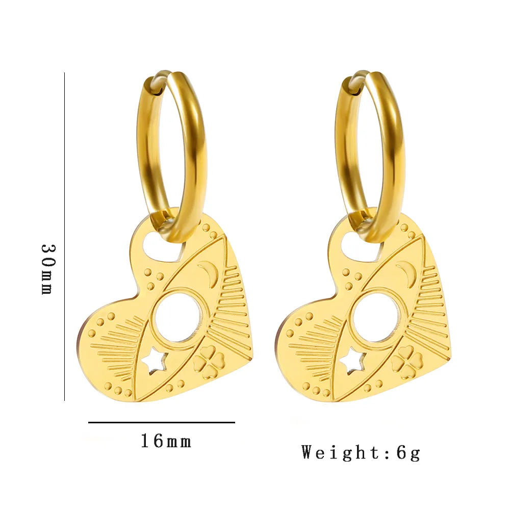 1 Pair IG Style Simple Style Heart Shape Hollow Out 304 Stainless Steel 18K Gold Plated Drop Earrings