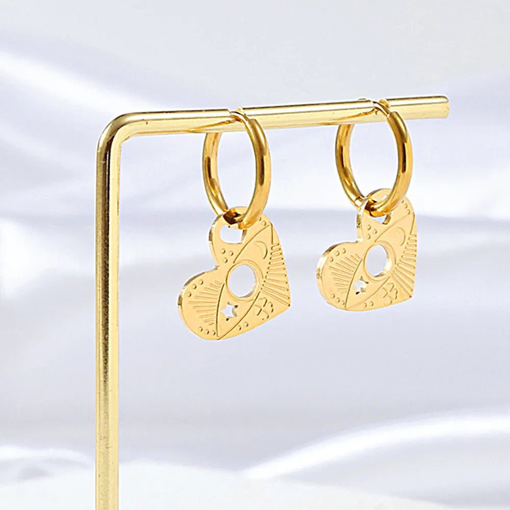 1 Pair IG Style Simple Style Heart Shape Hollow Out 304 Stainless Steel 18K Gold Plated Drop Earrings