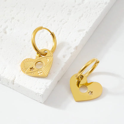 1 Pair IG Style Simple Style Heart Shape Hollow Out 304 Stainless Steel 18K Gold Plated Drop Earrings