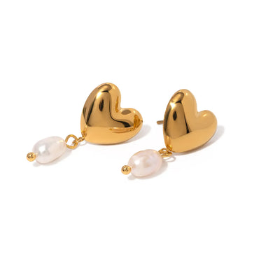 1 Pair IG Style Simple Style Heart Shape Pearl 304 Stainless Steel 18K Gold Plated Drop Earrings