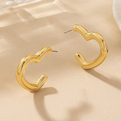 1 Pair Ig Style Simple Style Heart Shape Plating Alloy Zinc Ear Studs