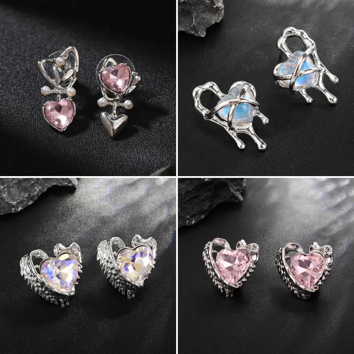 1 Pair IG Style Simple Style Heart Shape Plating Inlay Alloy Artificial Pearls Rhinestones Ear Studs