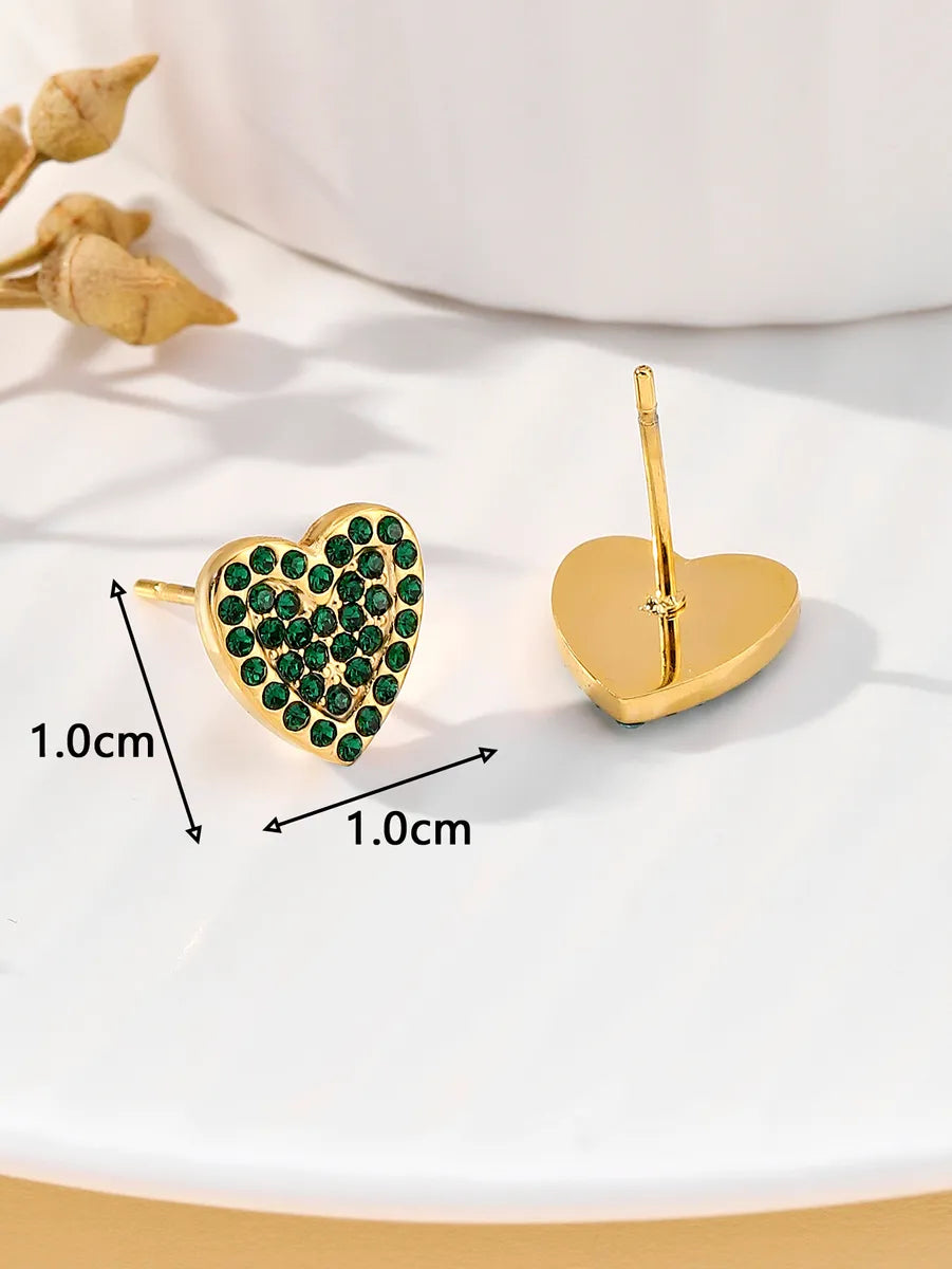 1 Pair Ig Style Simple Style Heart Shape Plating Inlay Stainless Steel Zircon 18k Gold Plated Ear Studs