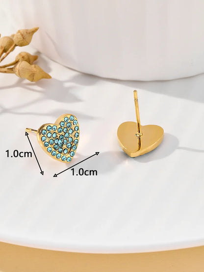 1 Pair Ig Style Simple Style Heart Shape Plating Inlay Stainless Steel Zircon 18k Gold Plated Ear Studs