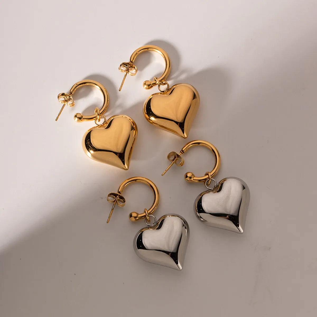 1 Pair Ig Style Simple Style Heart Shape Plating Stainless Steel 18k Gold Plated Drop Earrings