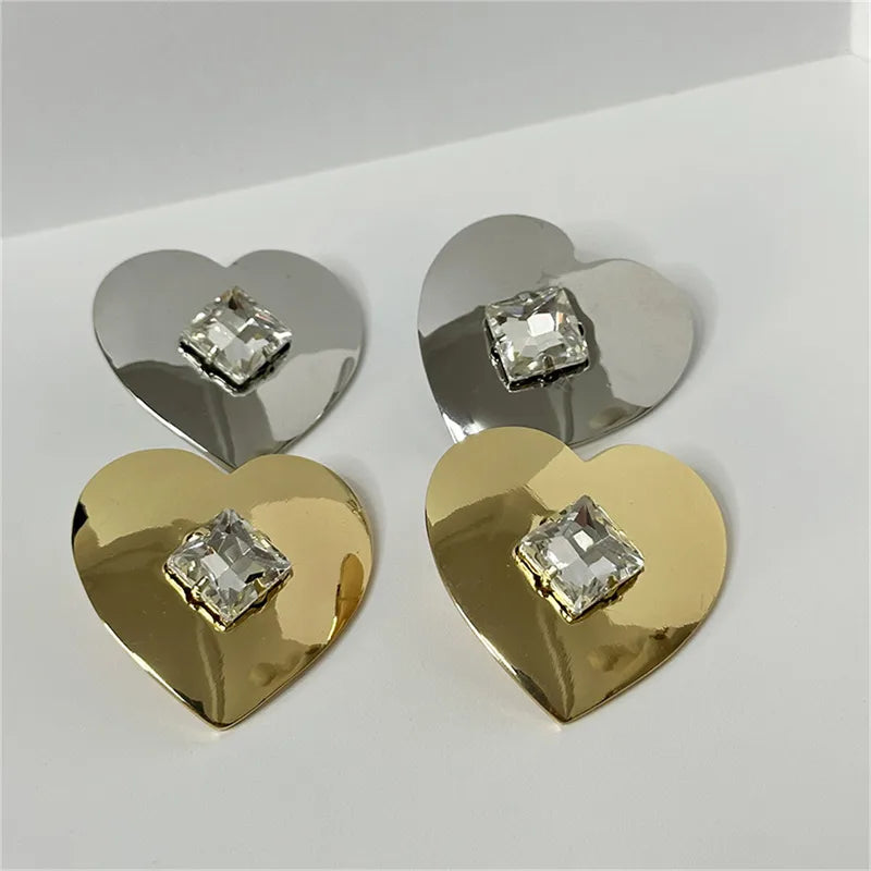 1 Pair IG Style Simple Style Heart Shape Polishing Inlay Copper Alloy Rhinestones Gold Plated Silver Plated Ear Studs