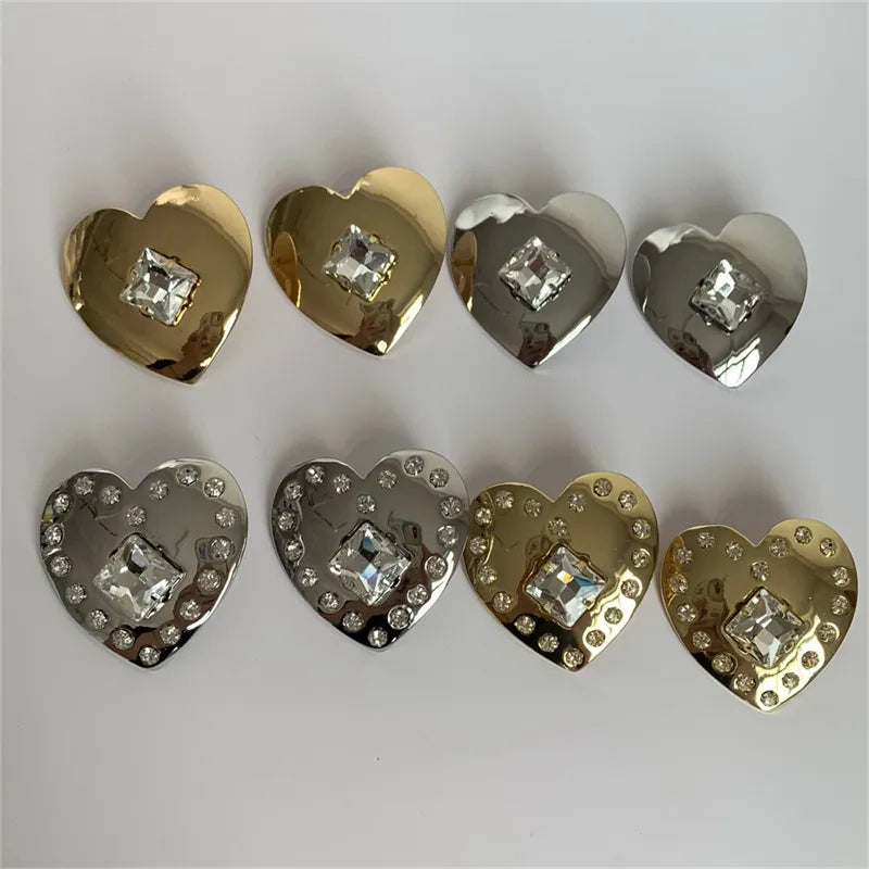 1 Pair IG Style Simple Style Heart Shape Polishing Inlay Copper Alloy Rhinestones Gold Plated Silver Plated Ear Studs