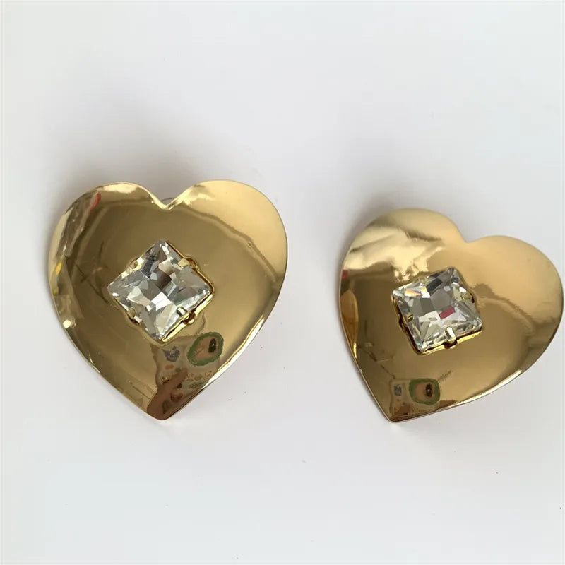 1 Pair IG Style Simple Style Heart Shape Polishing Inlay Copper Alloy Rhinestones Gold Plated Silver Plated Ear Studs