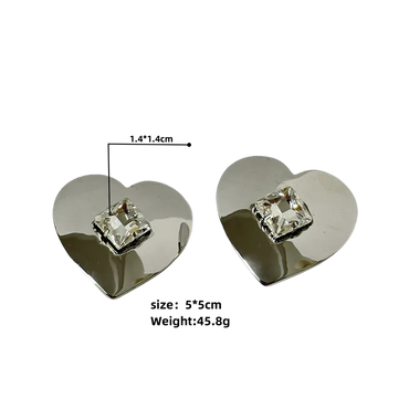 1 Pair IG Style Simple Style Heart Shape Polishing Inlay Copper Alloy Rhinestones Gold Plated Silver Plated Ear Studs