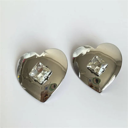 1 Pair IG Style Simple Style Heart Shape Polishing Inlay Copper Alloy Rhinestones Gold Plated Silver Plated Ear Studs