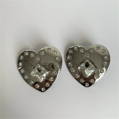 1 Pair IG Style Simple Style Heart Shape Polishing Inlay Copper Alloy Rhinestones Gold Plated Silver Plated Ear Studs