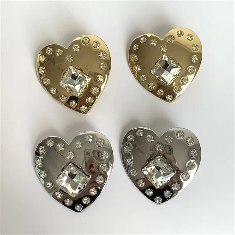 1 Pair IG Style Simple Style Heart Shape Polishing Inlay Copper Alloy Rhinestones Gold Plated Silver Plated Ear Studs