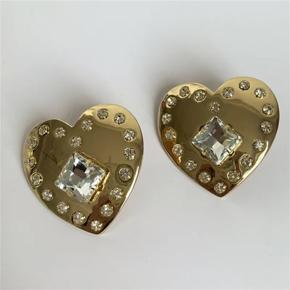 1 Pair IG Style Simple Style Heart Shape Polishing Inlay Copper Alloy Rhinestones Gold Plated Silver Plated Ear Studs