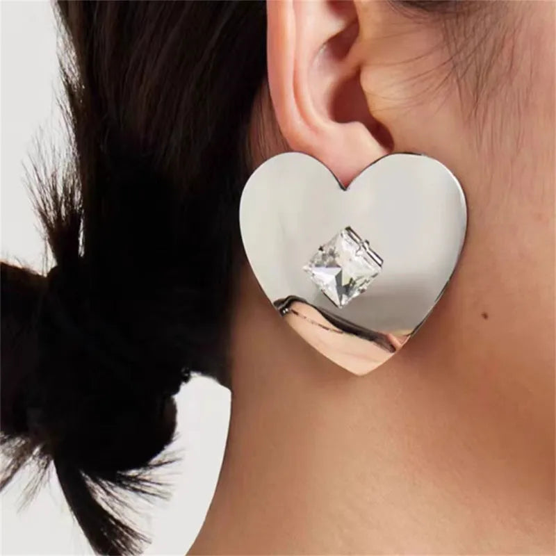 1 Pair IG Style Simple Style Heart Shape Polishing Inlay Copper Alloy Rhinestones Gold Plated Silver Plated Ear Studs