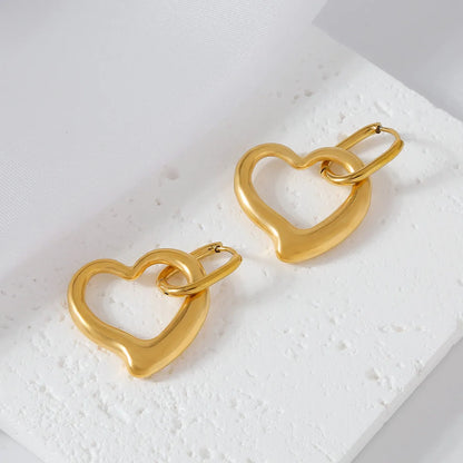 1 Pair IG Style Simple Style Heart Shape Stainless Steel Gold Plated Drop Earrings