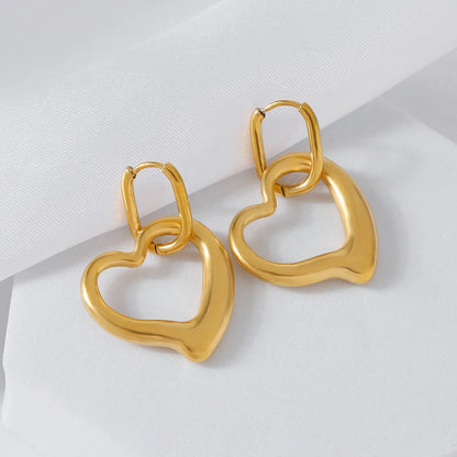 1 Pair IG Style Simple Style Heart Shape Stainless Steel Gold Plated Drop Earrings