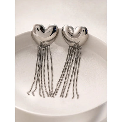 1 Pair IG Style Simple Style Heart Shape Tassel 304 Stainless Steel Drop Earrings