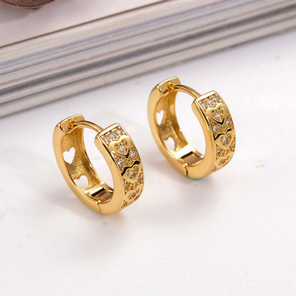 1 Pair Ig Style Simple Style Hexagon Heart Shape Butterfly Plating Hollow Out Inlay Copper Zircon 18k Gold Plated Earrings