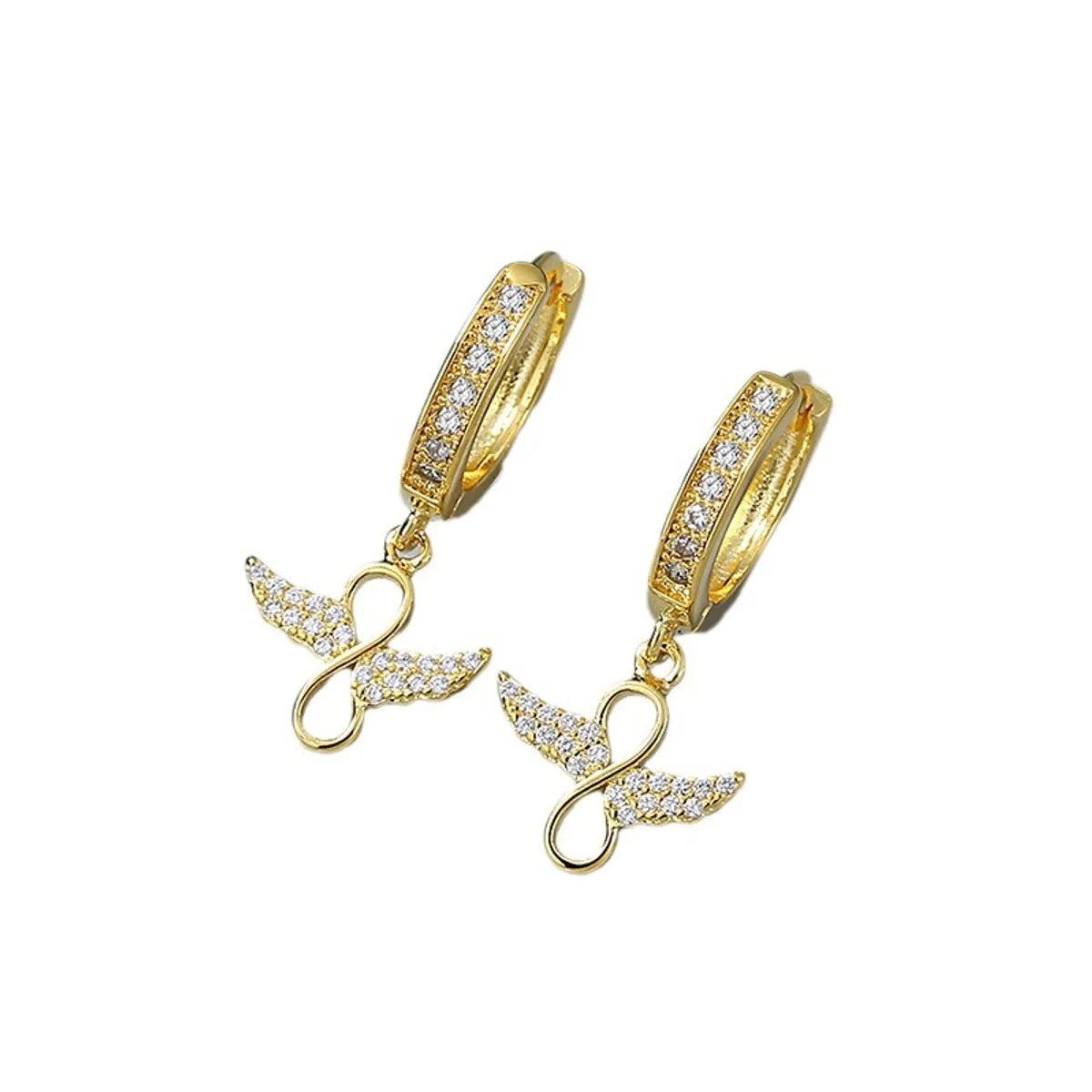 1 Pair Ig Style Simple Style Infinity Wings Hollow Out Inlay Copper Zircon 18k Gold Plated Drop Earrings