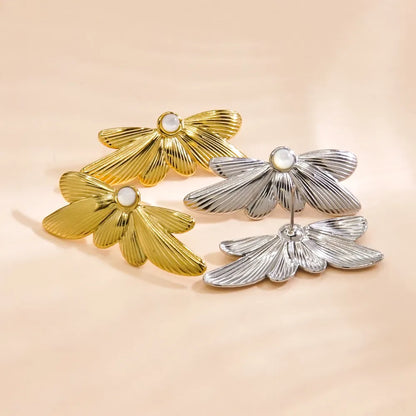 1 Pair IG Style Simple Style Insect Wings Inlay 304 Stainless Steel Shell Pearls 14K Gold Plated Ear Studs