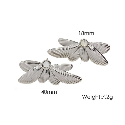 1 Pair IG Style Simple Style Insect Wings Inlay 304 Stainless Steel Shell Pearls 14K Gold Plated Ear Studs