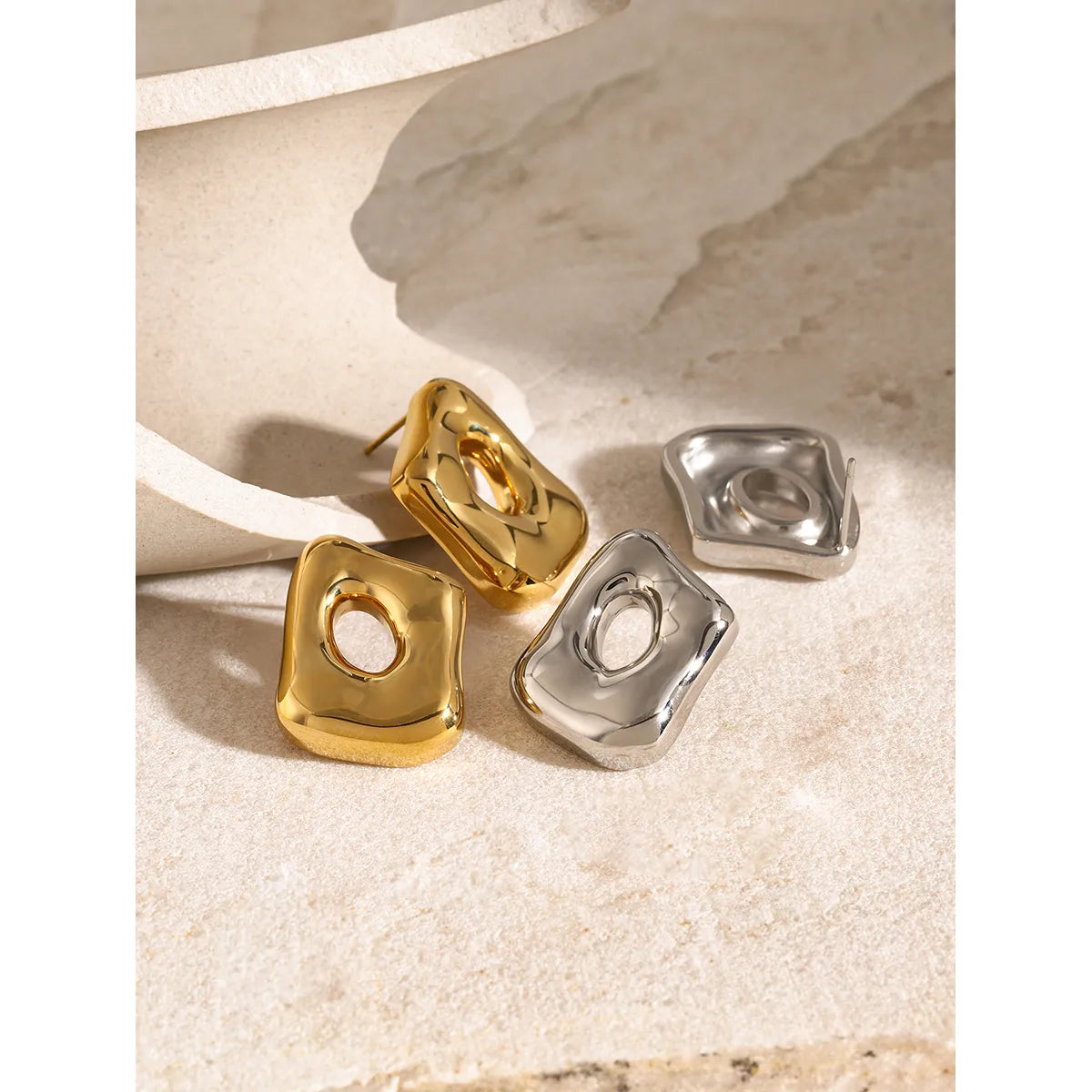 1 Pair IG Style Simple Style Irregular Hollow Out 304 Stainless Steel 18K Gold Plated Ear Studs