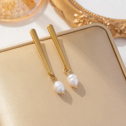 1 Pair Ig Style Simple Style Korean Style Geometric Stainless Steel Imitation Pearl Drop Earrings