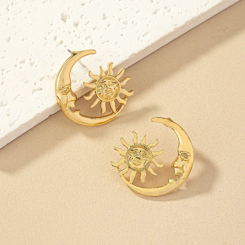 1 Pair Ig Style Simple Style Korean Style Sun Moon Plating Alloy Ear Studs