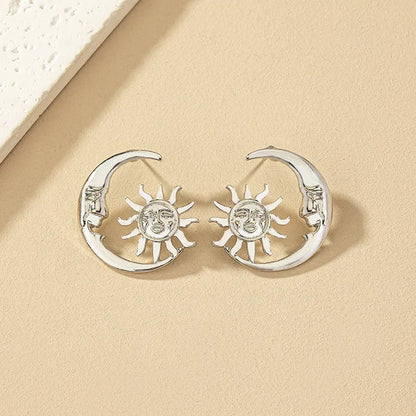 1 Pair Ig Style Simple Style Korean Style Sun Moon Plating Alloy Ear Studs