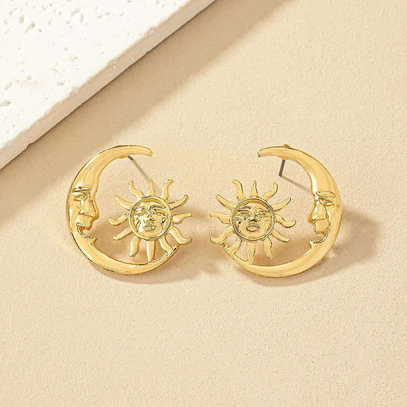 1 Pair Ig Style Simple Style Korean Style Sun Moon Plating Alloy Ear Studs