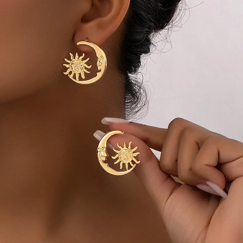 1 Pair Ig Style Simple Style Korean Style Sun Moon Plating Alloy Ear Studs