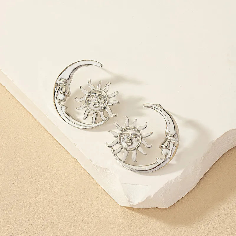 1 Pair Ig Style Simple Style Korean Style Sun Moon Plating Alloy Ear Studs