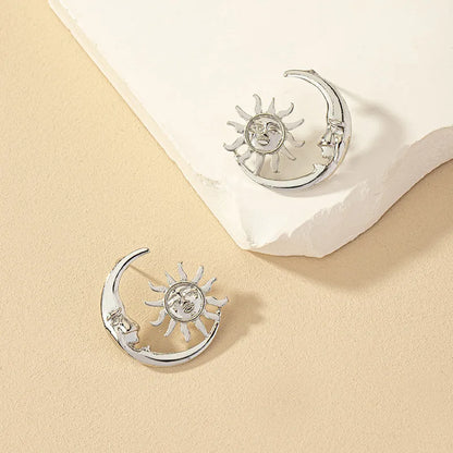 1 Pair Ig Style Simple Style Korean Style Sun Moon Plating Alloy Ear Studs