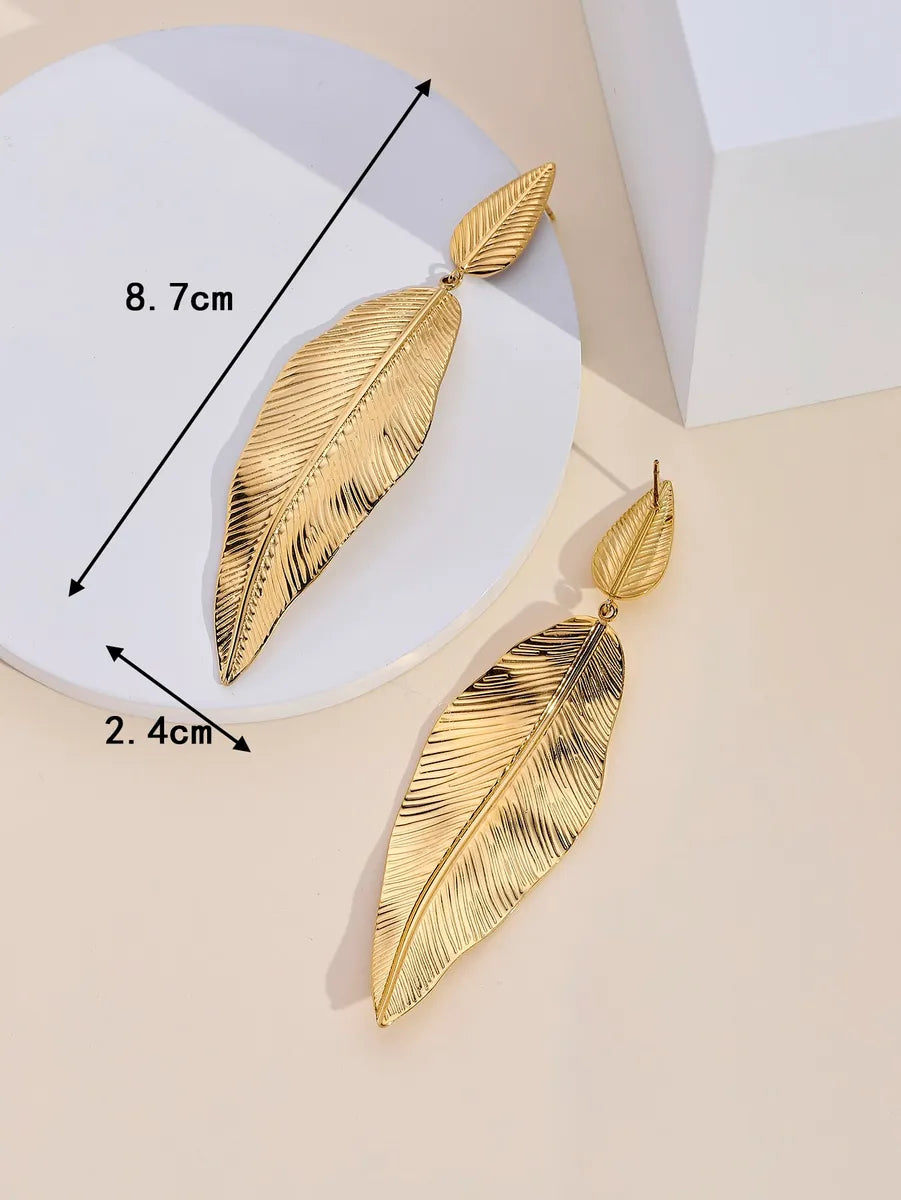 1 Pair IG Style Simple Style Leaves Plating 304 Stainless Steel 14K Gold Plated Drop Earrings