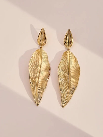 1 Pair IG Style Simple Style Leaves Plating 304 Stainless Steel 14K Gold Plated Drop Earrings