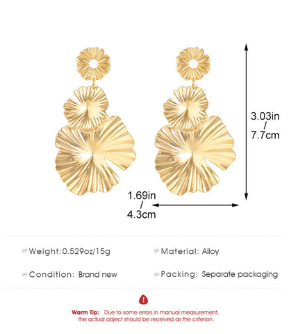 1 Pair Ig Style Simple Style Leaves Solid Color Flower Plating Hollow Out Alloy Drop Earrings