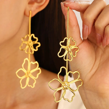 1 Pair Ig Style Simple Style Leaves Solid Color Flower Plating Hollow Out Alloy Drop Earrings